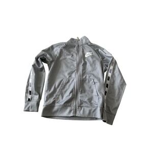 Nike‎ Kids Track Jacket Full Zip Gray White Logo Tape Size L 116 122cm 6 7 Years